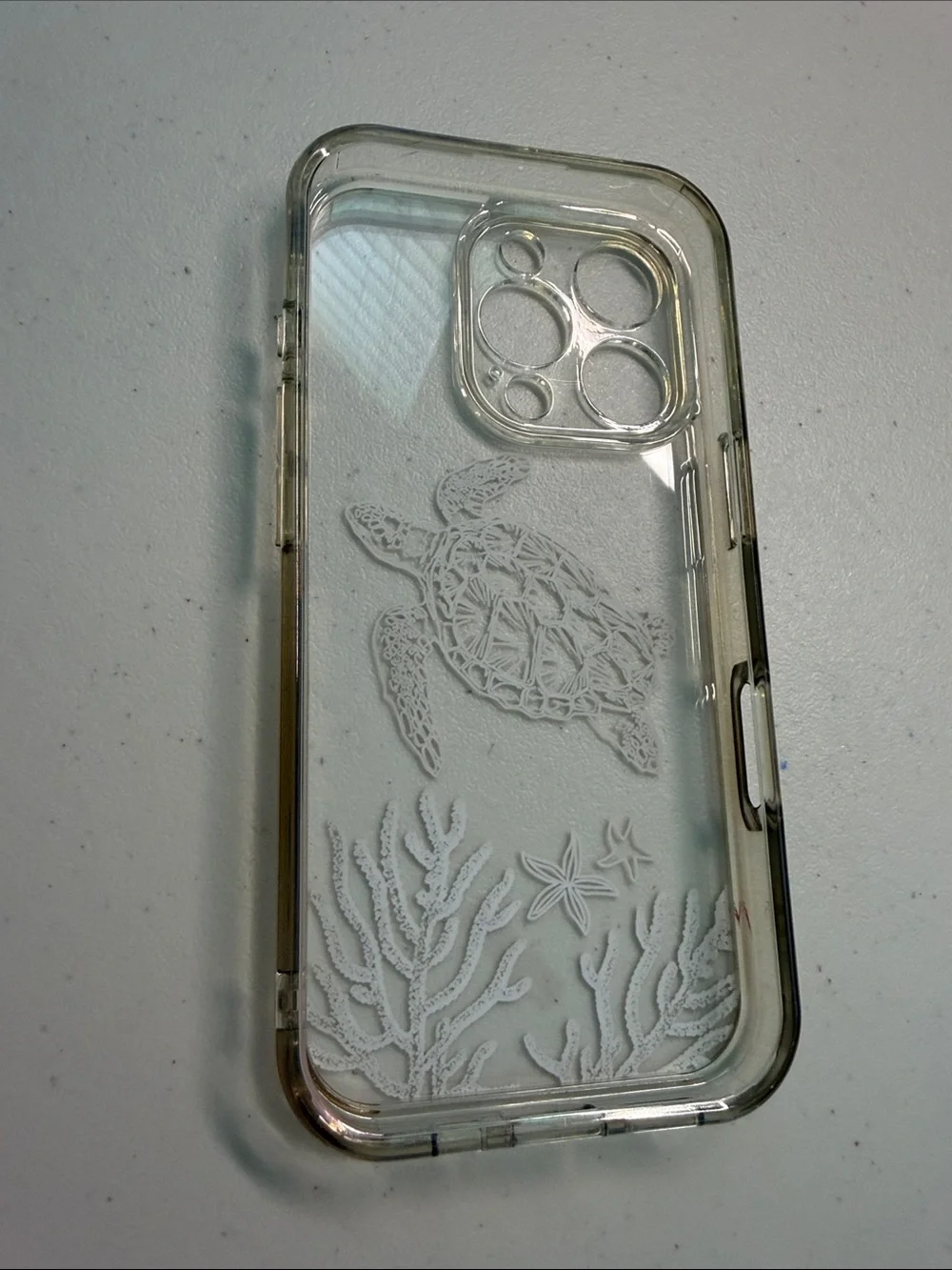 Clear Phone Case with White Sea Turtle & Coral Artwork